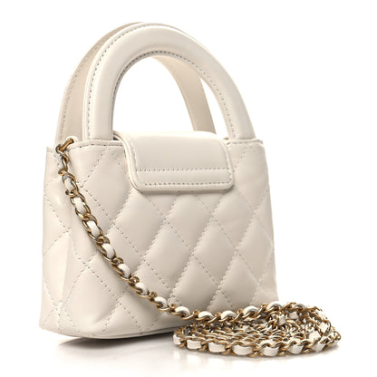 Chanel Shiny Aged Calfskin Quilted Mini Nano Kelly Shopper White 3 of 11
