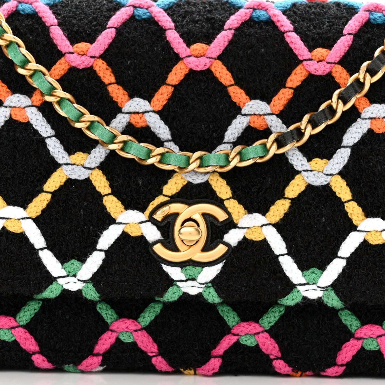 Chanel Tweed Diamond Threaded Pearl Crush Wallet On Chain WOC Black Multicolor 9 of 12