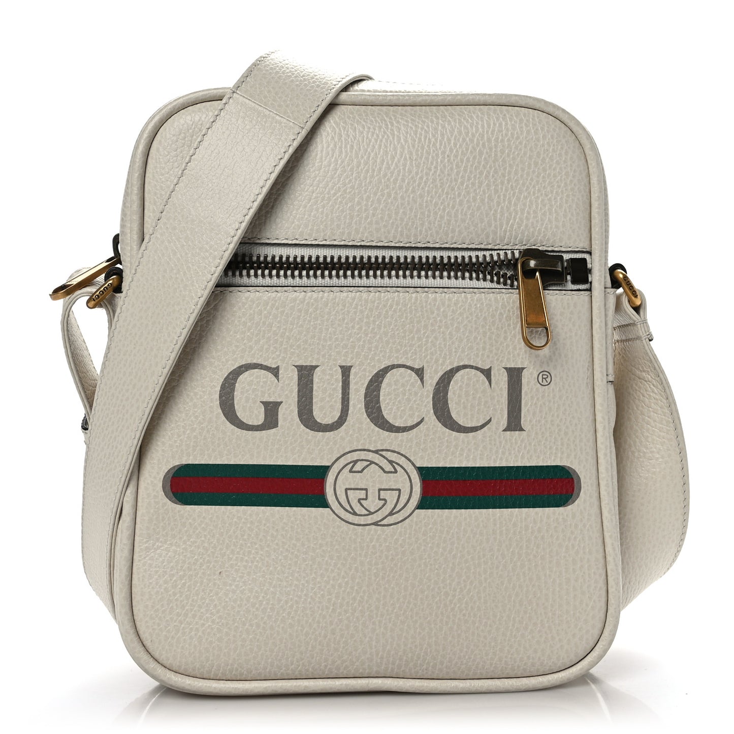 Grained Calfskin Logo Messenger Bag White