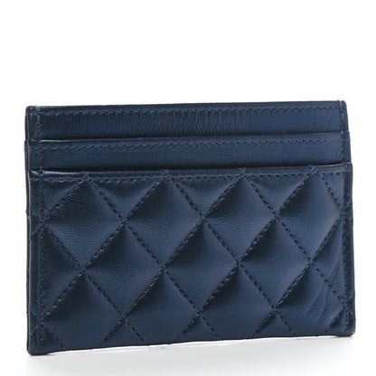 Chanel Metallic Lambskin Quilted Boy Card Holder Navy Blue 3 of 9
