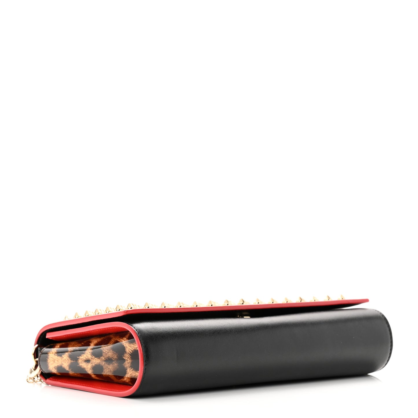 Calfskin Patent Leopard Spikes Paloma Clutch Black