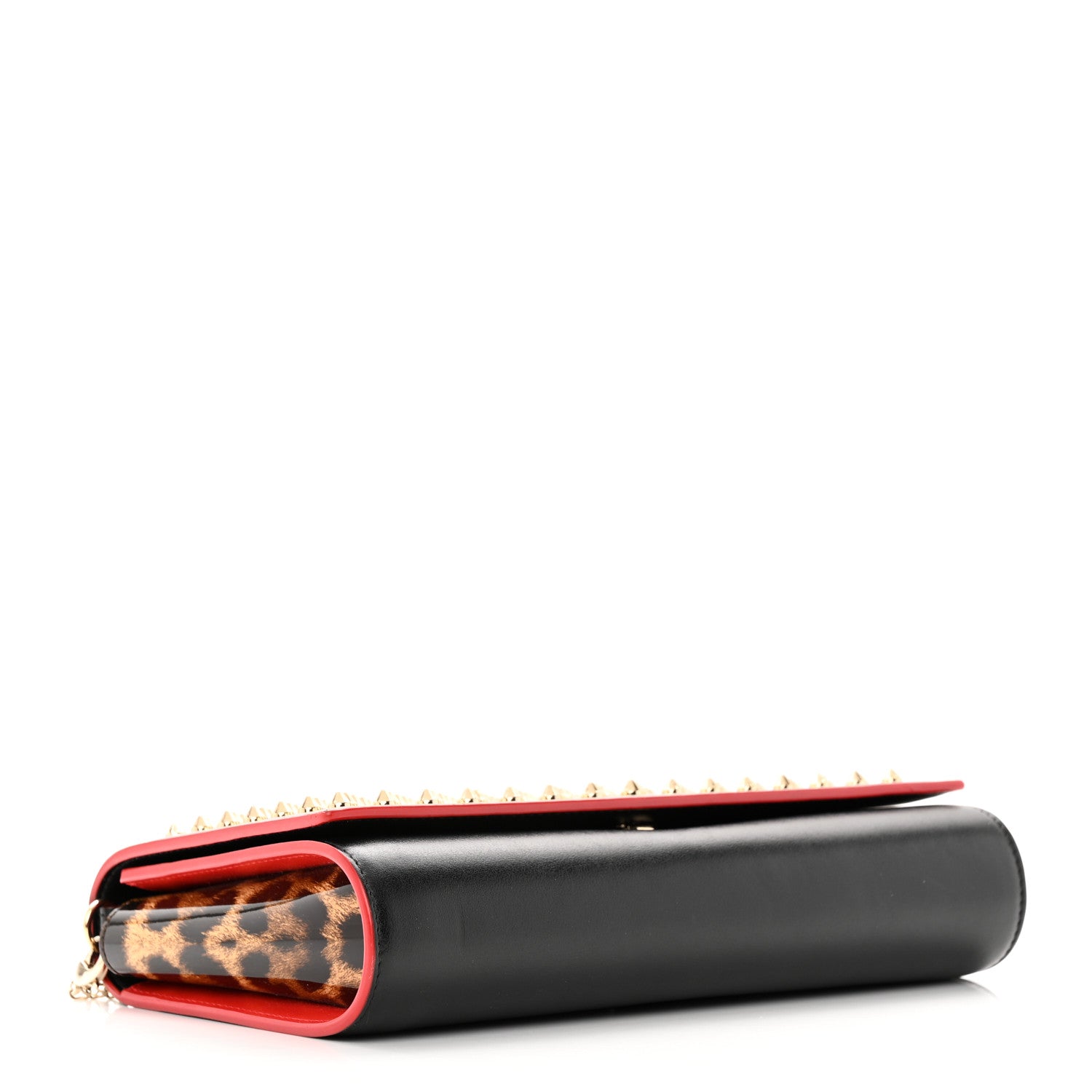 Christian Louboutin Calfskin Patent Leopard Spikes Paloma Clutch Black 4 of 20