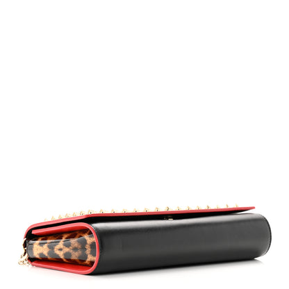 Christian Louboutin Calfskin Patent Leopard Spikes Paloma Clutch Black 4 of 20