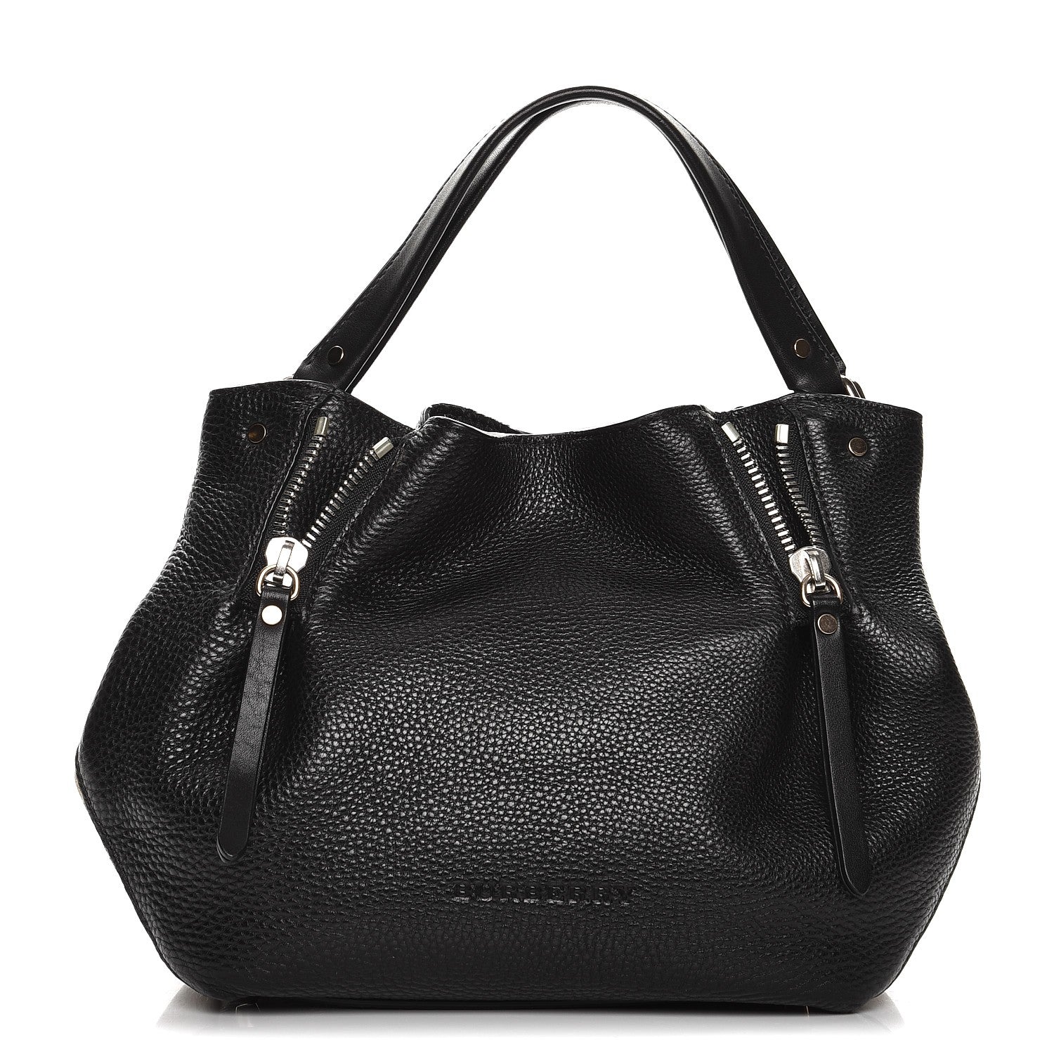 Burberry Grainy Calfskin House Check Small Maidstone Black 1 of 7