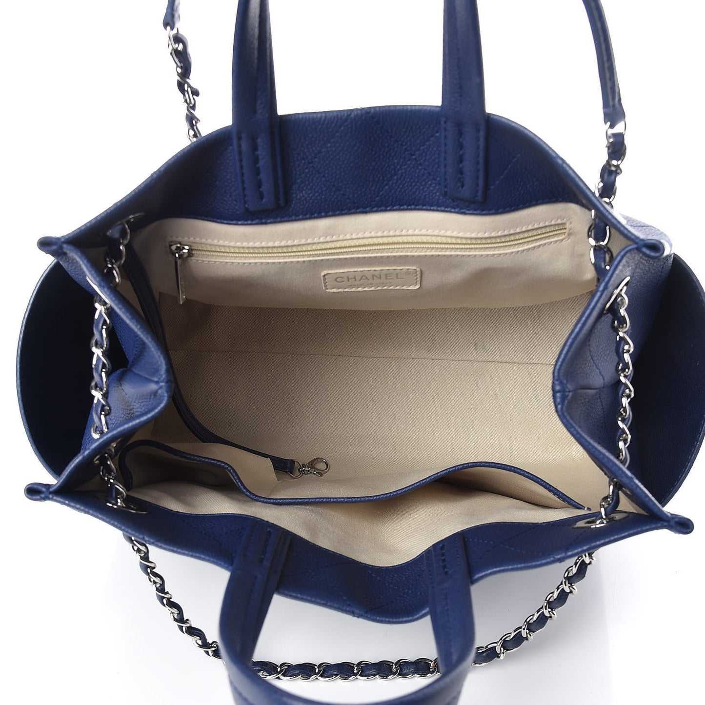 Grained Calfskin Small CC Pocket Tote Blue