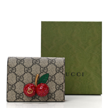 Gucci GG Supreme Monogram Cherry Embellished Card Case Wallet Hibiscus Red 9 of 9