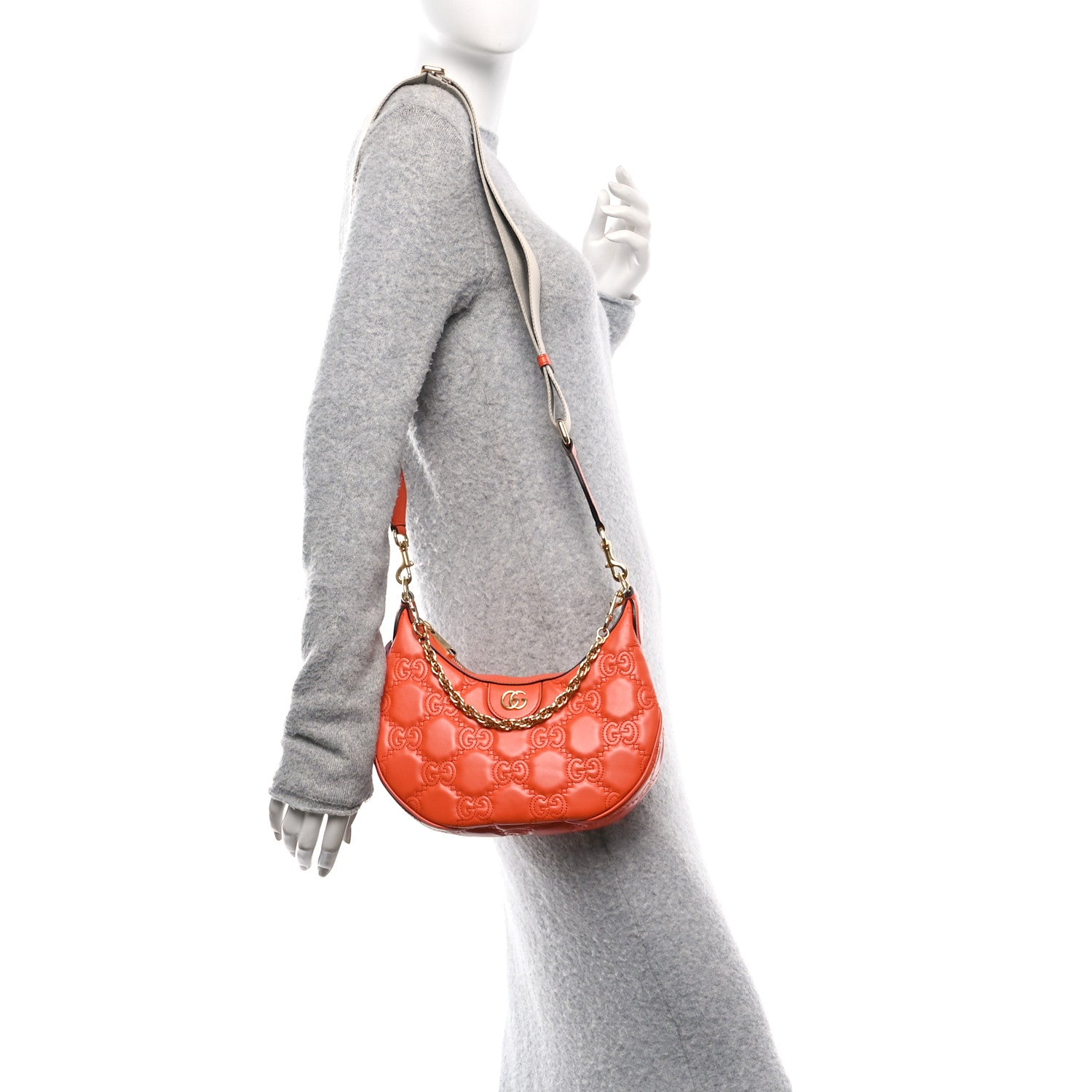 Gucci Calfskin GG Matelasse Small Hobo Shoulder Bag Spring Orange Natural 2 of 10