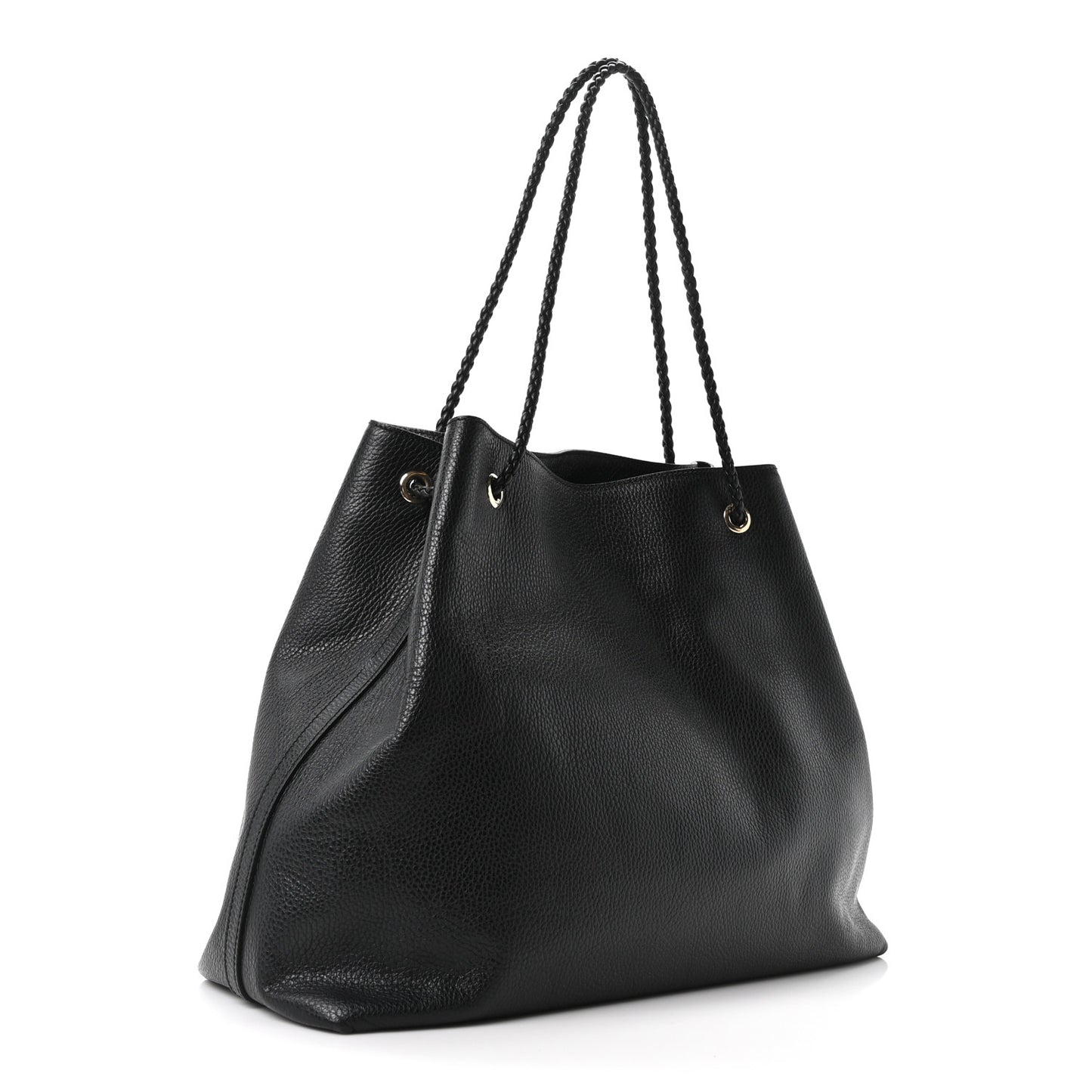 Calfskin Large Gifford Braided Handle Tote Black