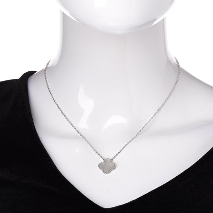 Van Cleef & Arpels 18K White Gold Mother of Pearl Vintage Alhambra Pendant Necklace 2 of 7