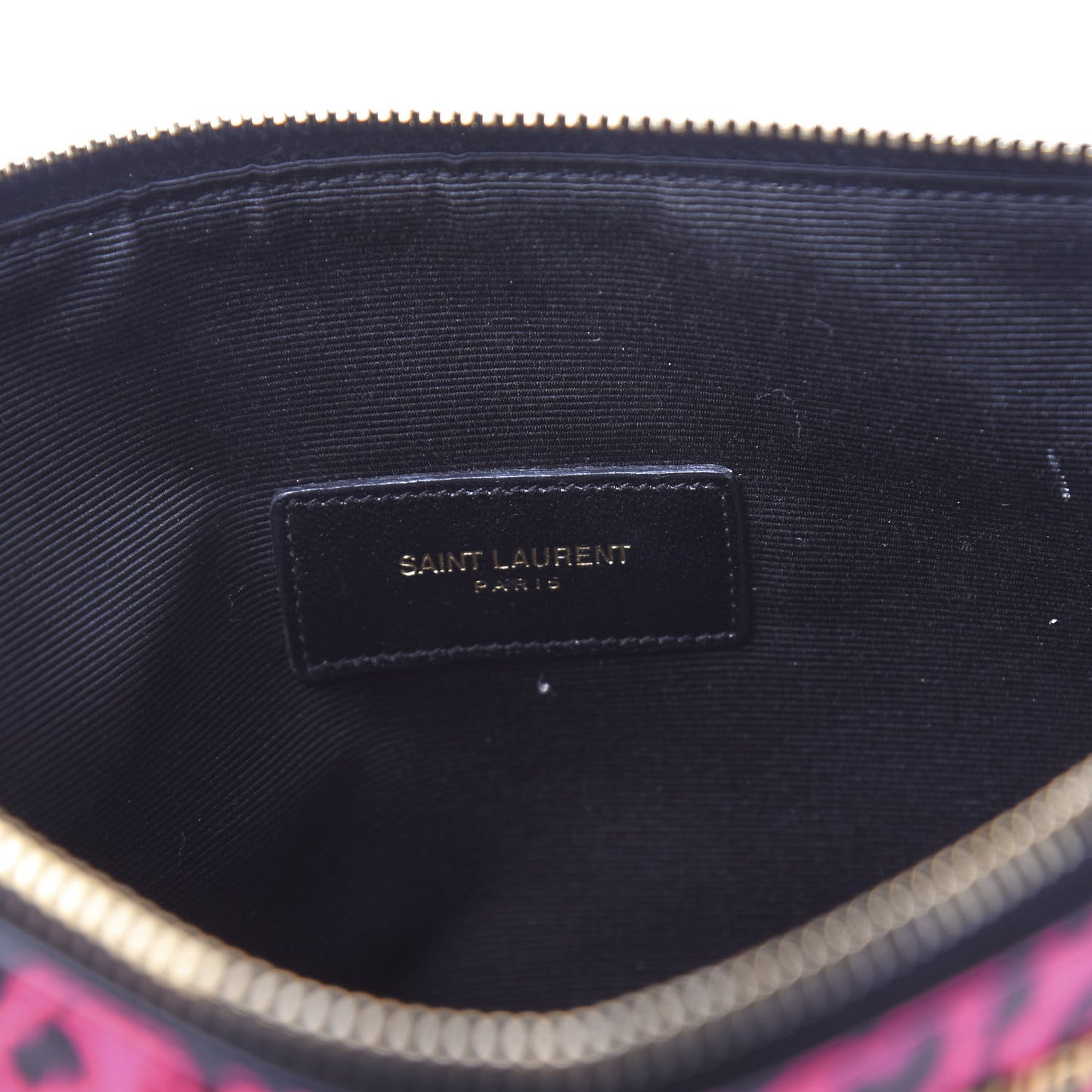 Calfskin Baby Cat Print Medium Zip Clutch Hot Pink