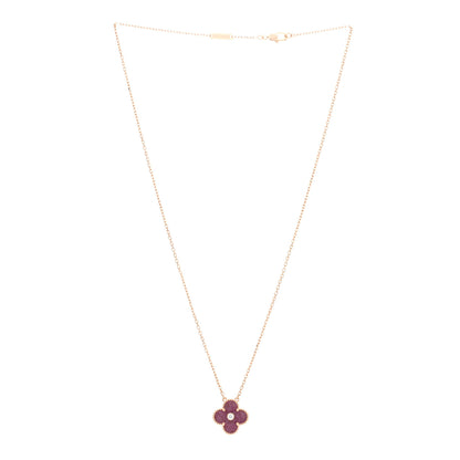 Van Cleef & Arpels 18K Rose Gold Diamond Rhodonite Vintage Alhambra Pendant Necklace 2 of 4