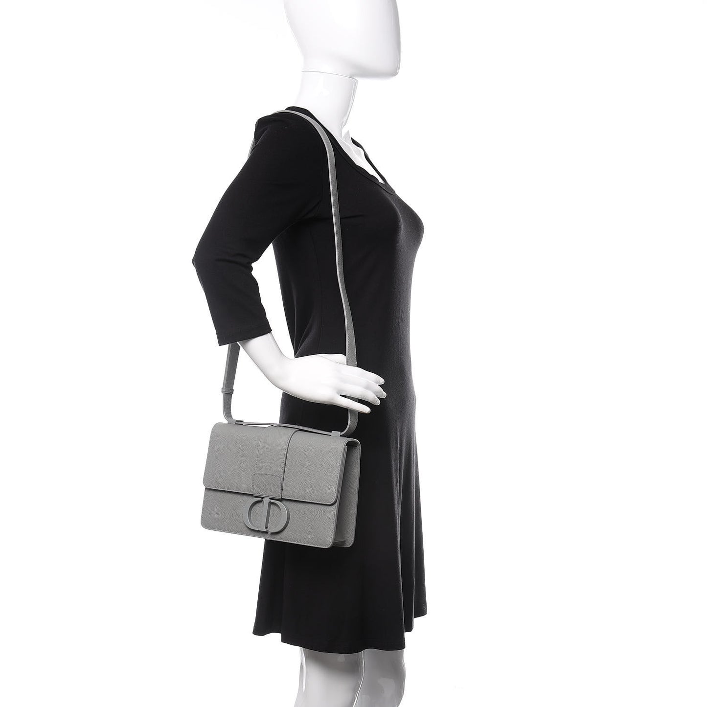 Ultra Matte Grained Calfskin 30 Montaigne Flap Bag Grey