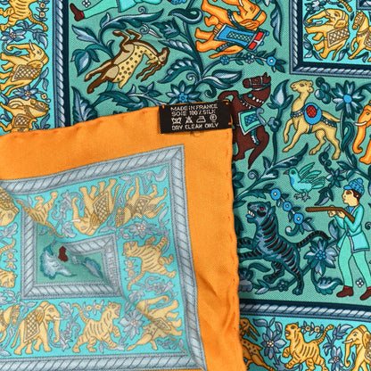 Hermes Silk Chasse En Inde Scarf 90 Bouton D'Or Turquoise Fuchsia 3 of 4