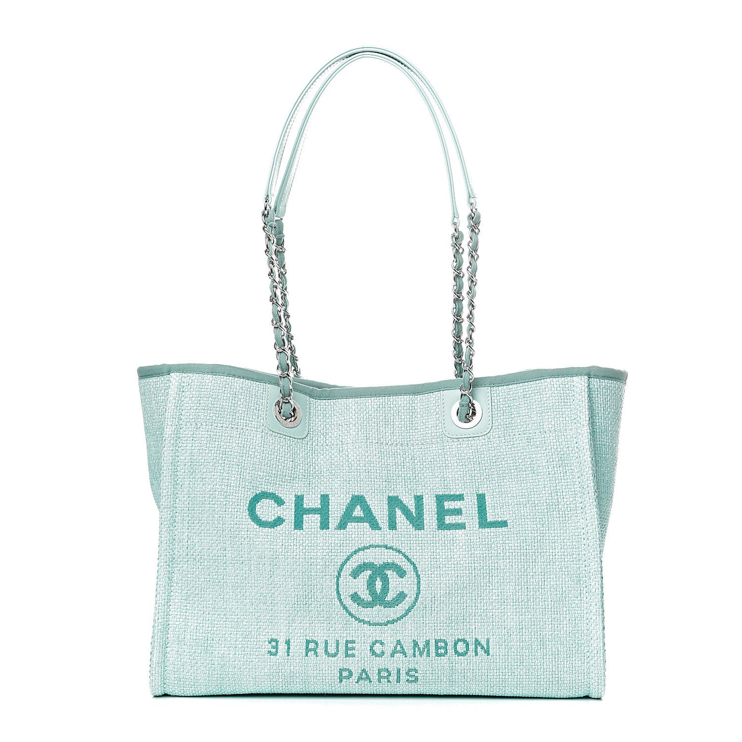 Woven Straw Raffia Small Deauville Tote Turquoise