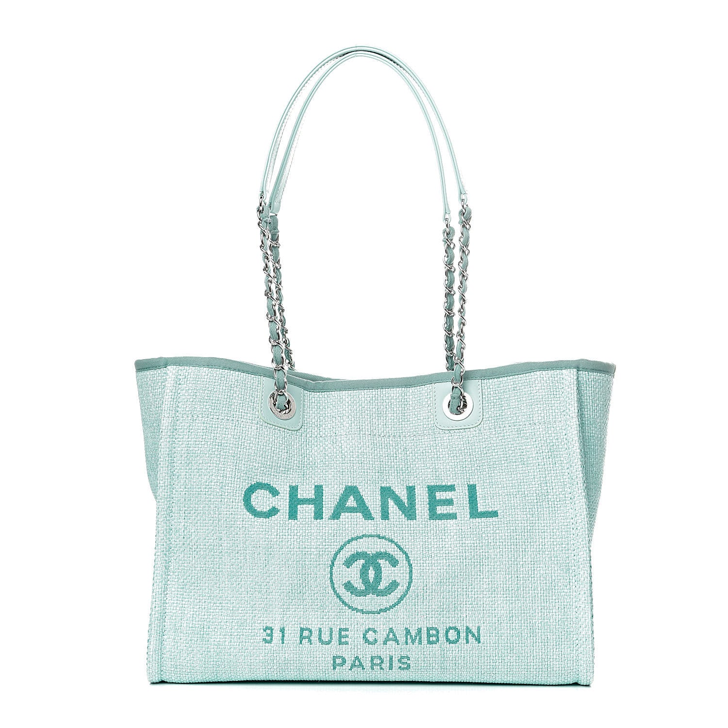 Chanel Woven Straw Raffia Small Deauville Tote Turquoise 1 of 10