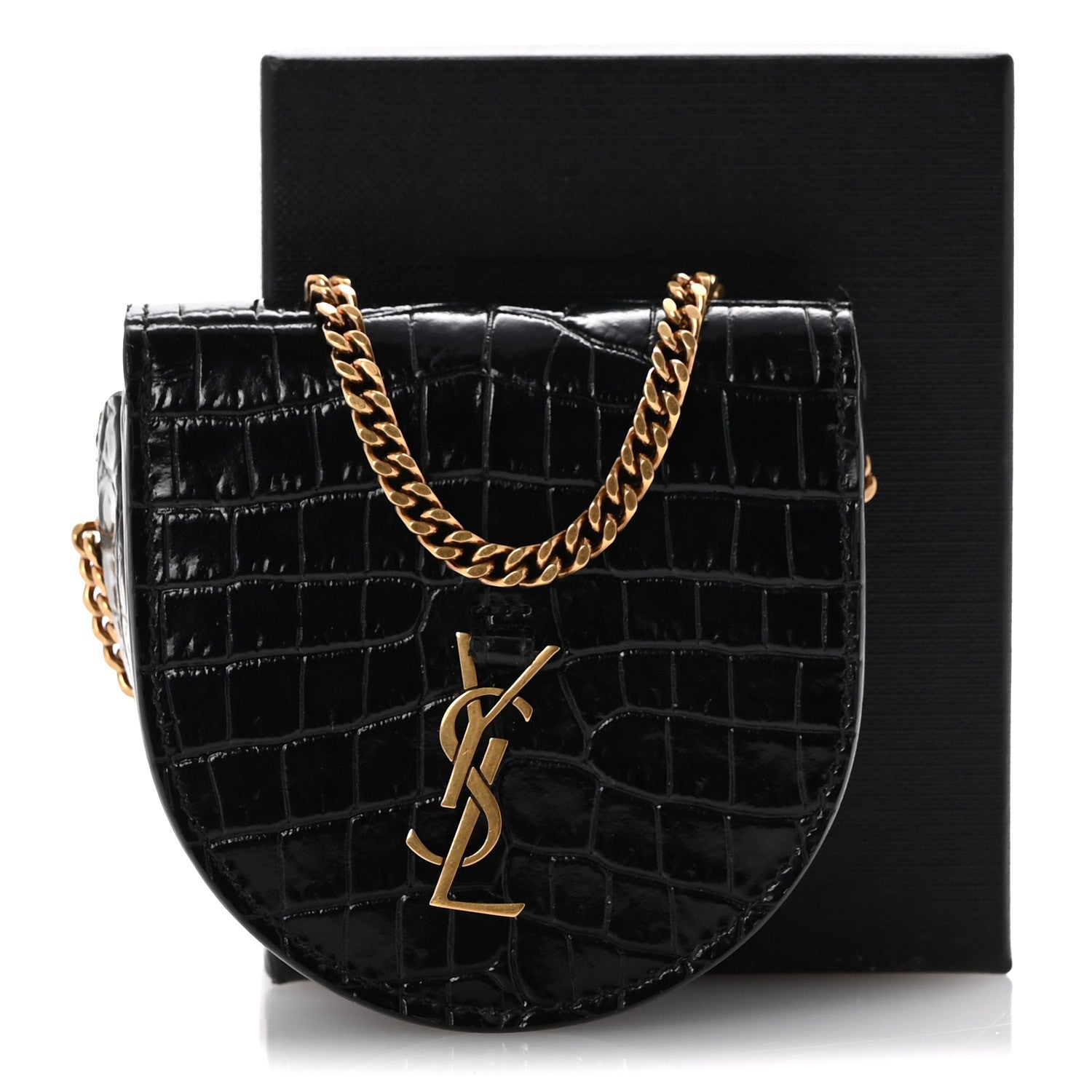 Saint Laurent Patent Crocodile Embossed Monogram Baby Kaia Crossbody Bag Black 13 of 13