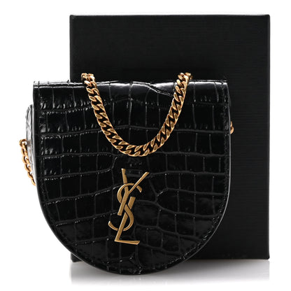 Saint Laurent Patent Crocodile Embossed Monogram Baby Kaia Crossbody Bag Black 13 of 13