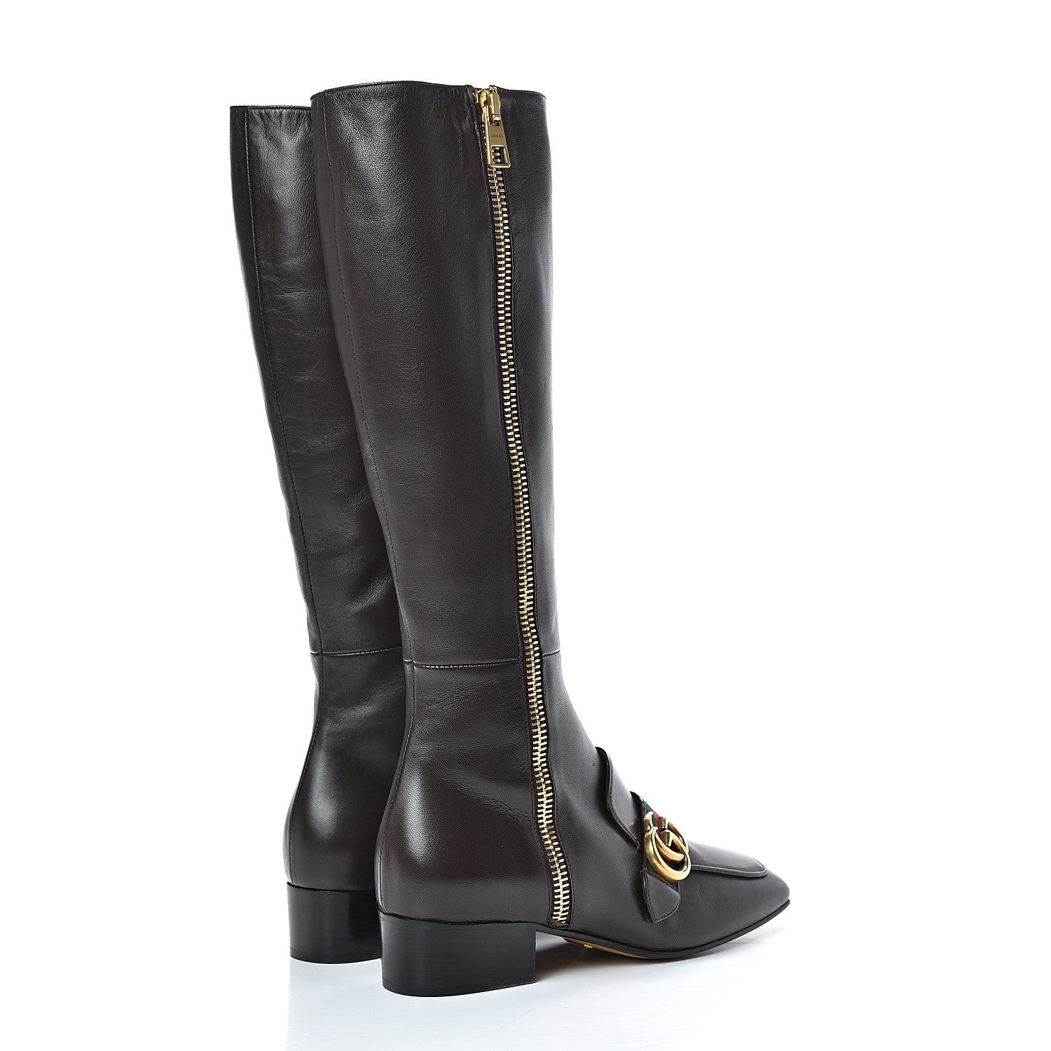 Gucci Malaga Kid Web GG Marmont Knee High Boots 37 Brown 4 of 7