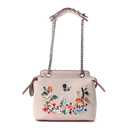 Fendi Vitello Baltico Nappa Flowerland Studded Small Dotcom Click Chain Satchel Grey Powder Multicolor 1 of 10