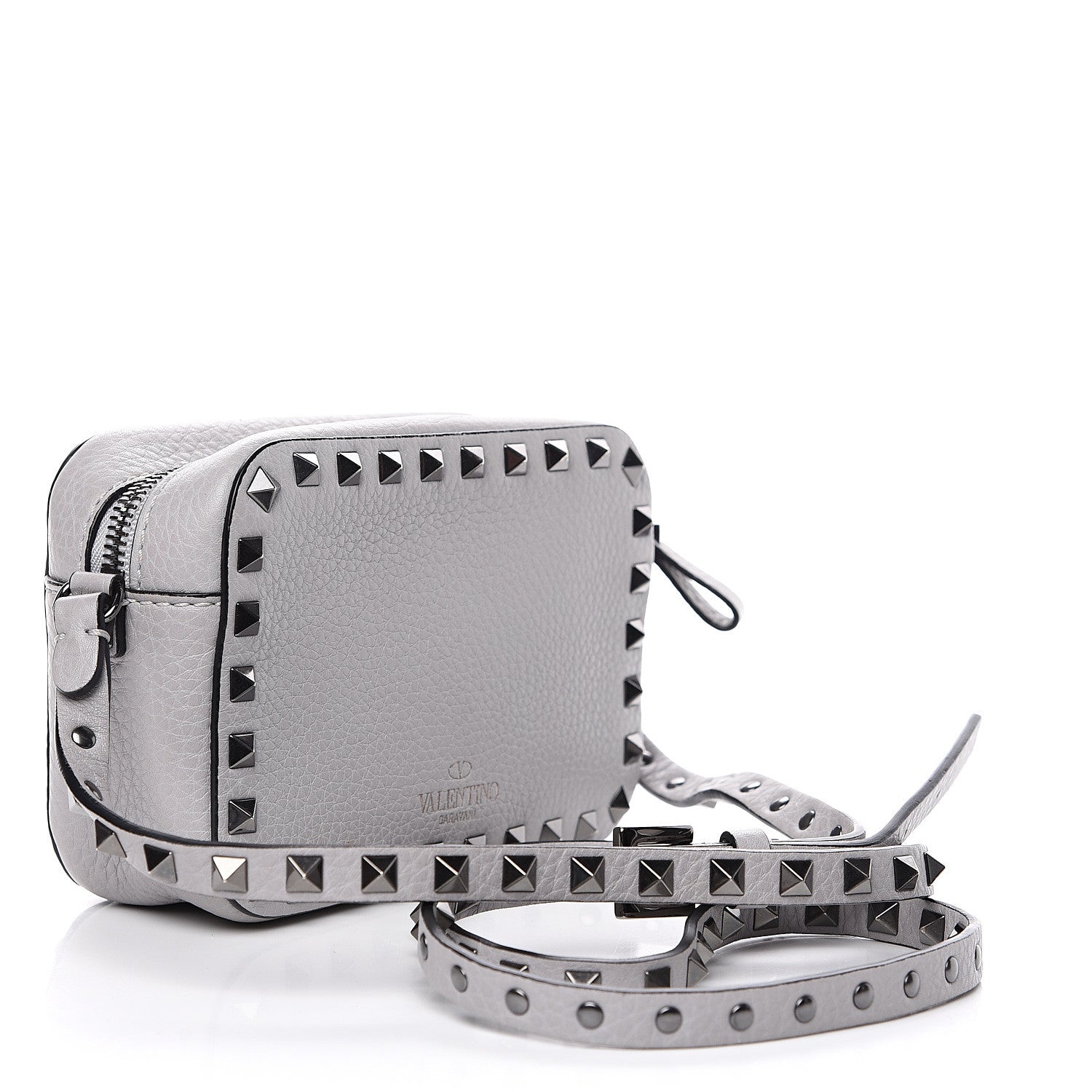 Valentino Garavani Grained Calfskin Small Rockstud Flap Pocket Camera Crossbody Bag Pastel Grey 2 of 8