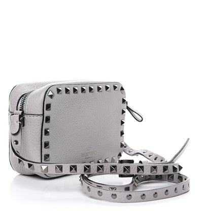 Valentino Garavani Grained Calfskin Small Rockstud Flap Pocket Camera Crossbody Bag Pastel Grey 2 of 8