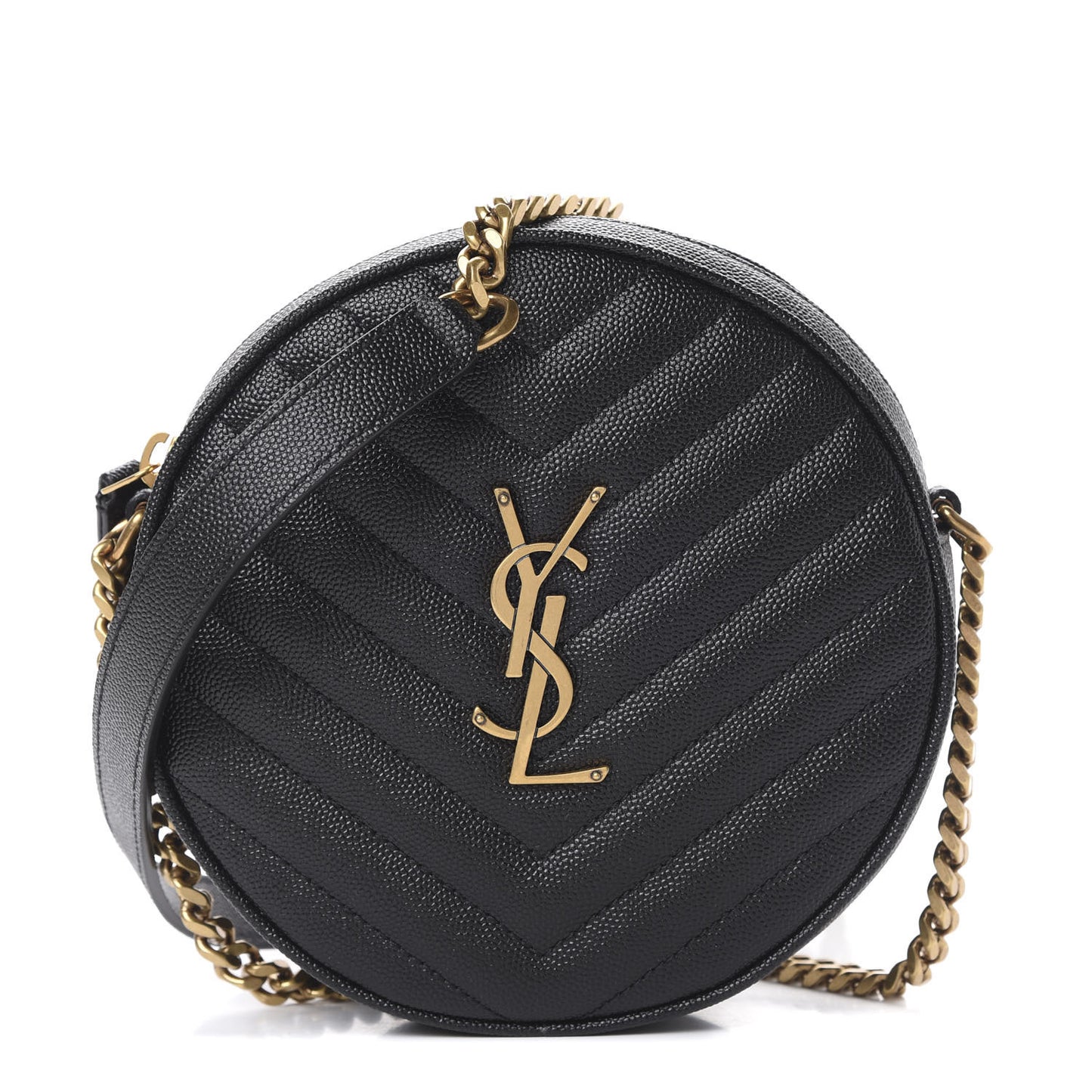 Grain De Poudre Matelasse Chevron Quilted Round Vinyle Camera Bag Black