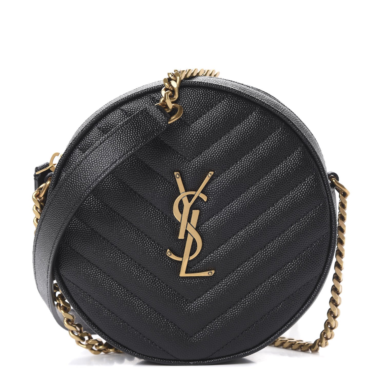 Saint Laurent Grain De Poudre Matelasse Chevron Quilted Round Vinyle Camera Bag Black 1 of 10