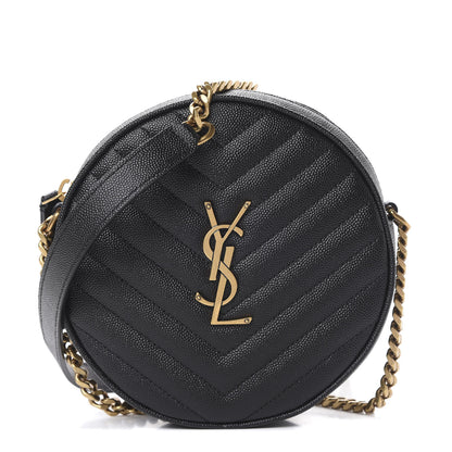 Saint Laurent Grain De Poudre Matelasse Chevron Quilted Round Vinyle Camera Bag Black 1 of 10