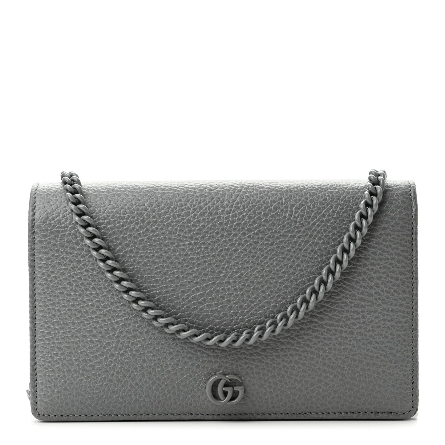 Dollar Calfskin Enamel Monochrome Mini GG Marmont Chain Wallet Deep Grey