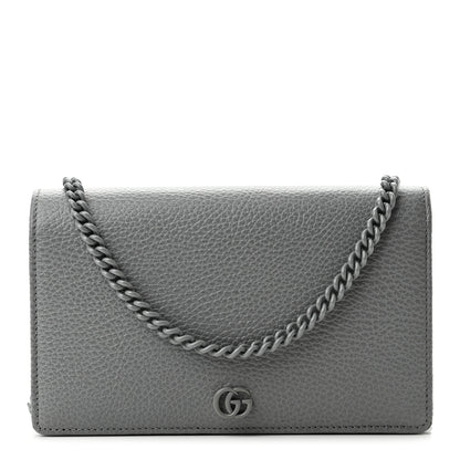 Gucci Dollar Calfskin Enamel Monochrome Mini GG Marmont Chain Wallet Deep Grey 1 of 12