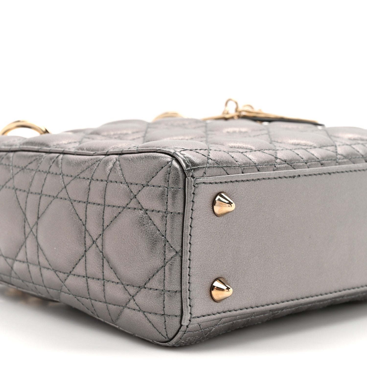 Christian Dior Metallic Lambskin Cannage Small My ABCDior Lady Dior Dark Silver 9 of 11