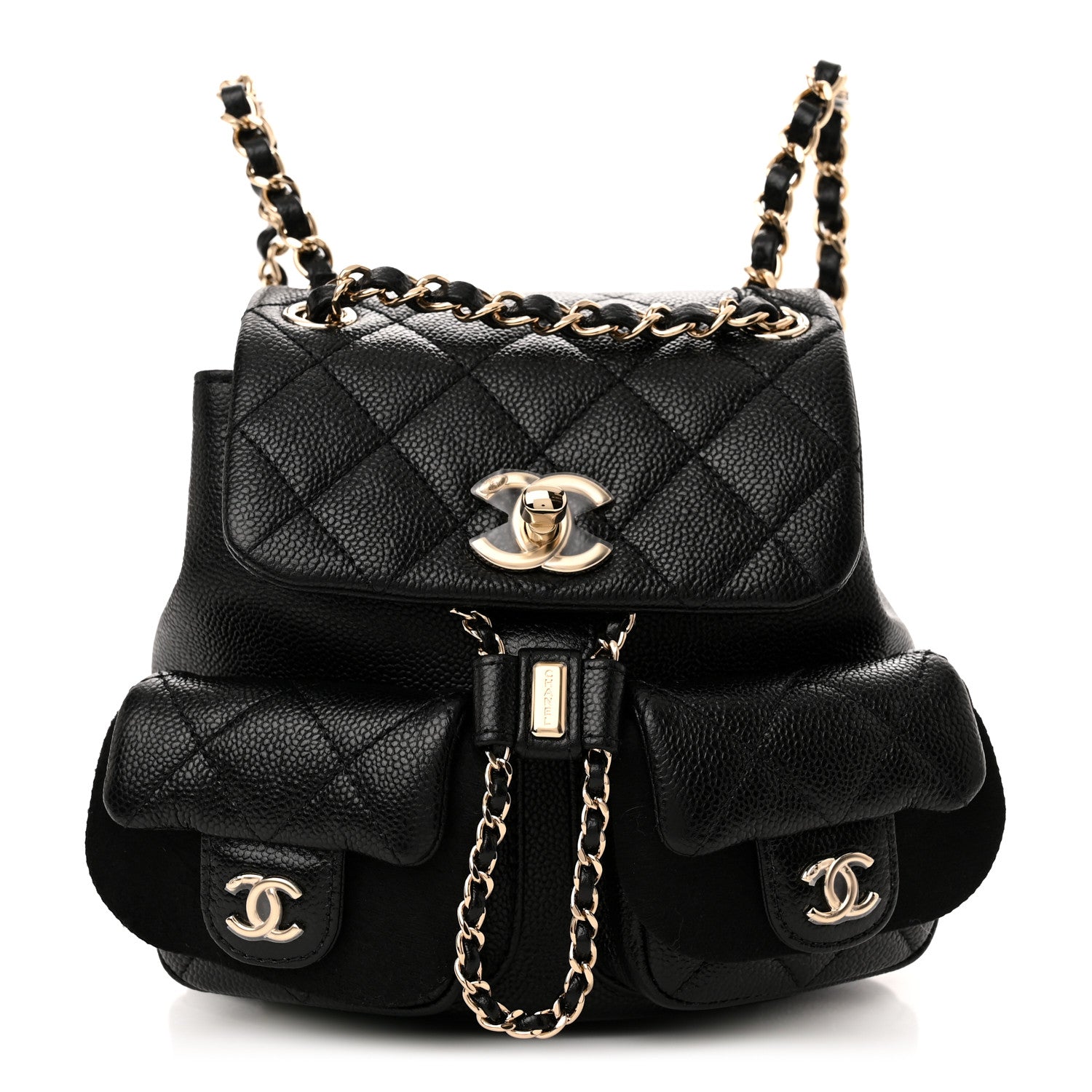 Chanel Shiny Caviar Quilted Small Duma Pockets Drawstring Backpack Black 1 of 9