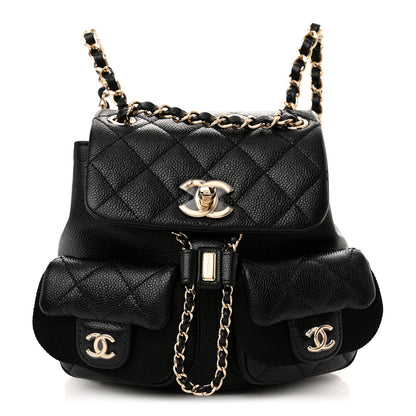 Chanel Shiny Caviar Quilted Small Duma Pockets Drawstring Backpack Black 1 of 9