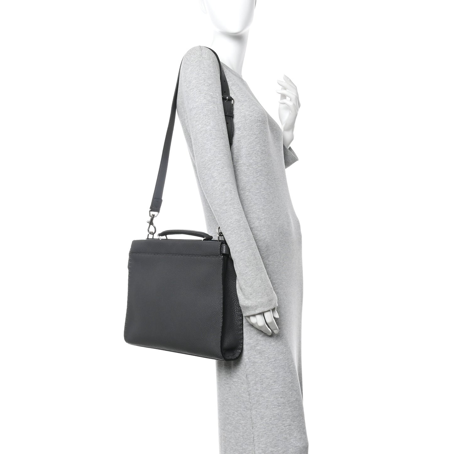 Cuoio Romano Selleria Bi-Color Large Peekaboo Iconic Fit Satchel Asfalto Lavagna
