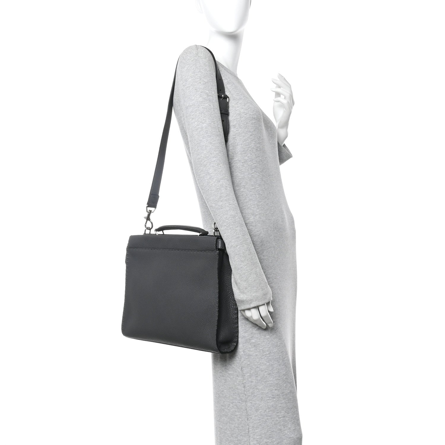 Fendi Cuoio Romano Selleria Bi-Color Large Peekaboo Iconic Fit Satchel Asfalto Lavagna 2 of 10