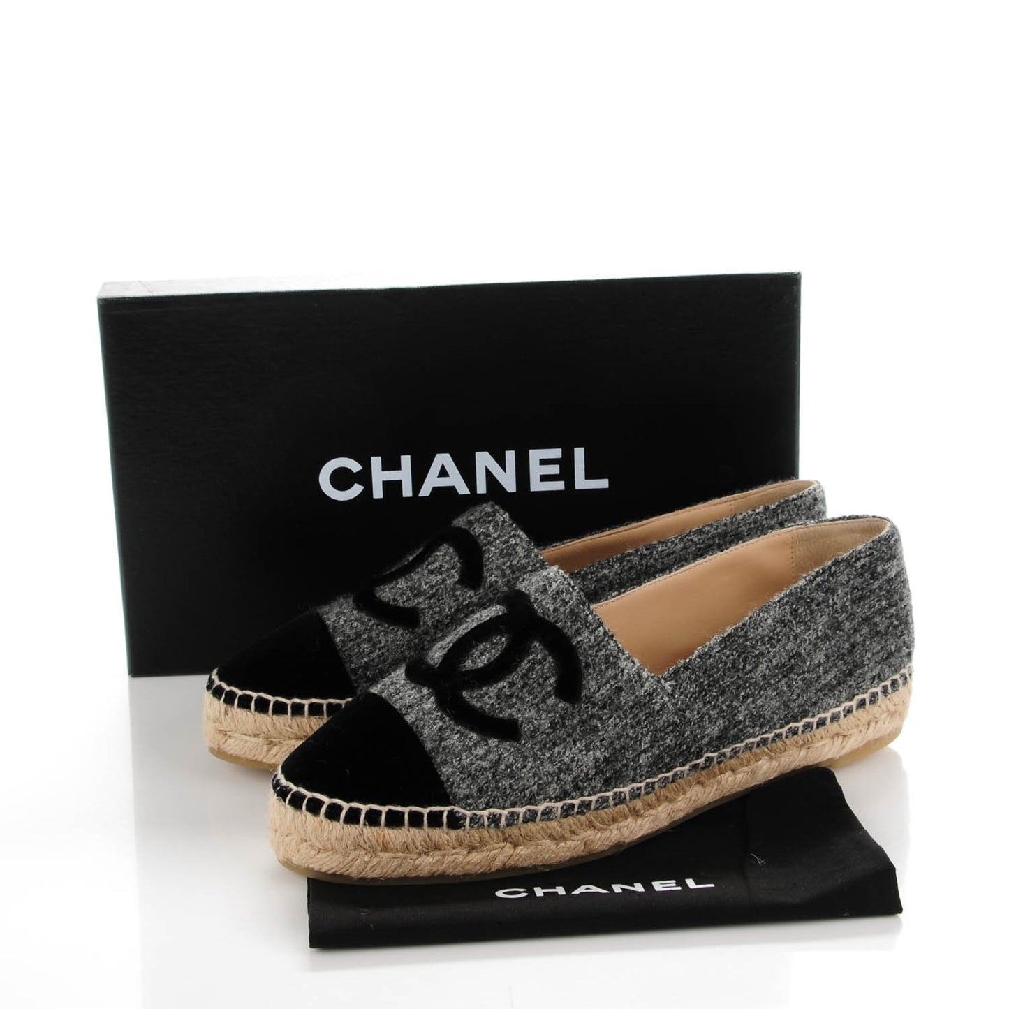 Velvet Tweed CC Espadrilles 39 Black Grey