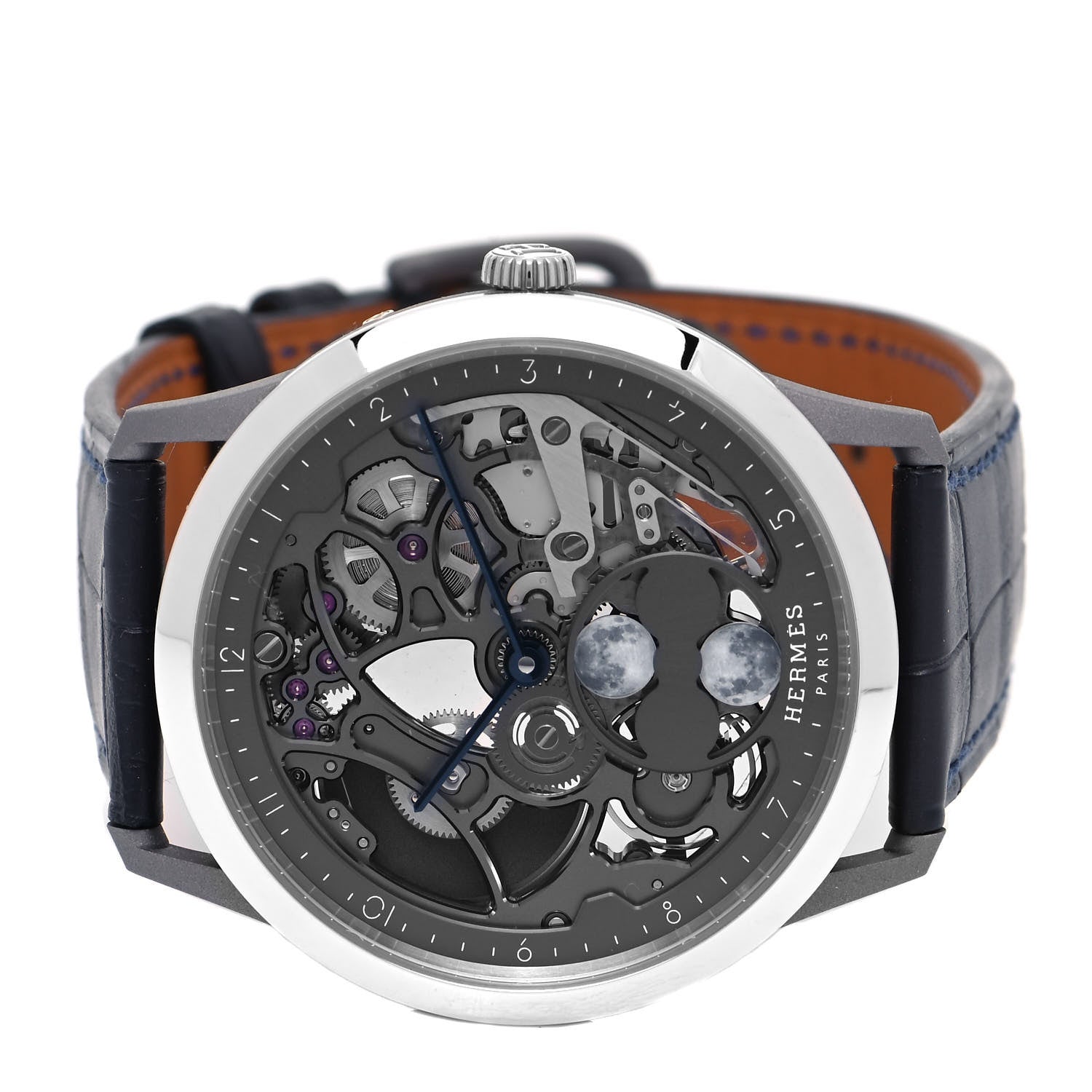 Hermes Platinum Titanium Alligator 39.5mm Slim d'Hermes Squelette Lune Automatic Watch Graphite 2 of 5