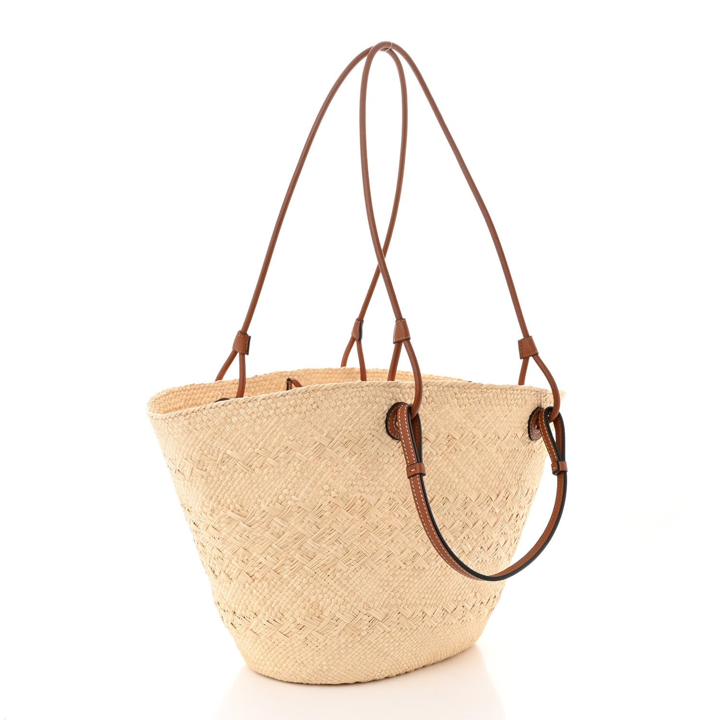 Calfskin Raffia Paulas Ibiza Medium Anagram Basket Tote Bag Natural Tan