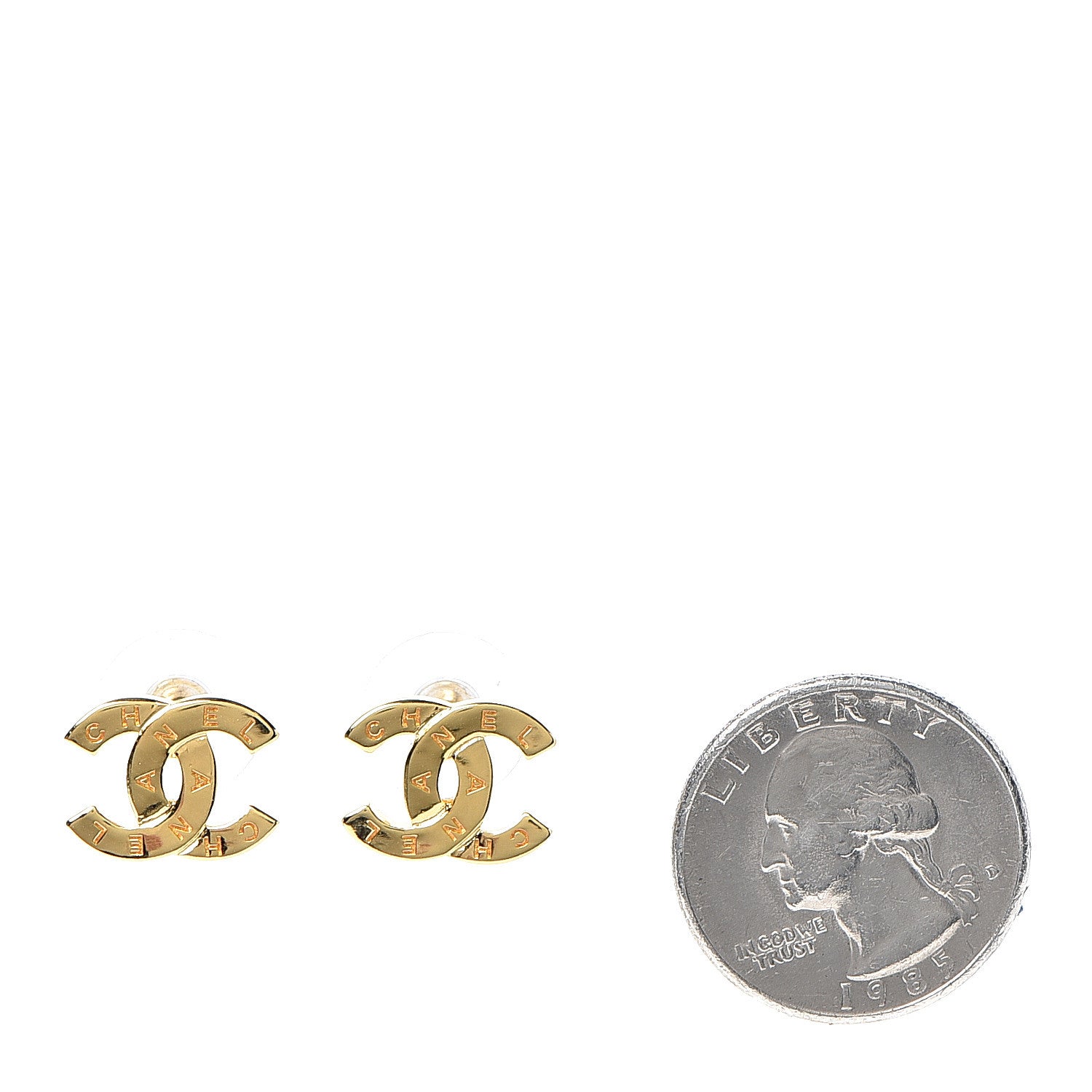 Chanel Metal CC Paris Button Stud Earrings Gold 2 of 4