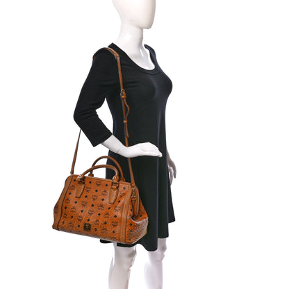 MCM Visetos Studded Boston Satchel Cognac 2 of 14