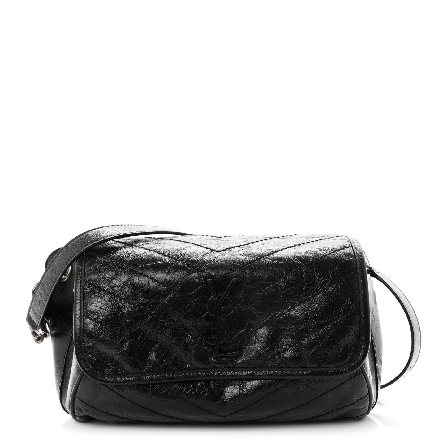 Crinkled Calfskin Matelasse Monogram Niki Body Bag Black