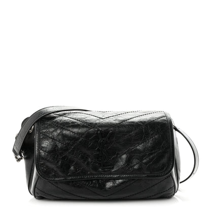 Saint Laurent Crinkled Calfskin Matelasse Monogram Niki Body Bag Black 1 of 9