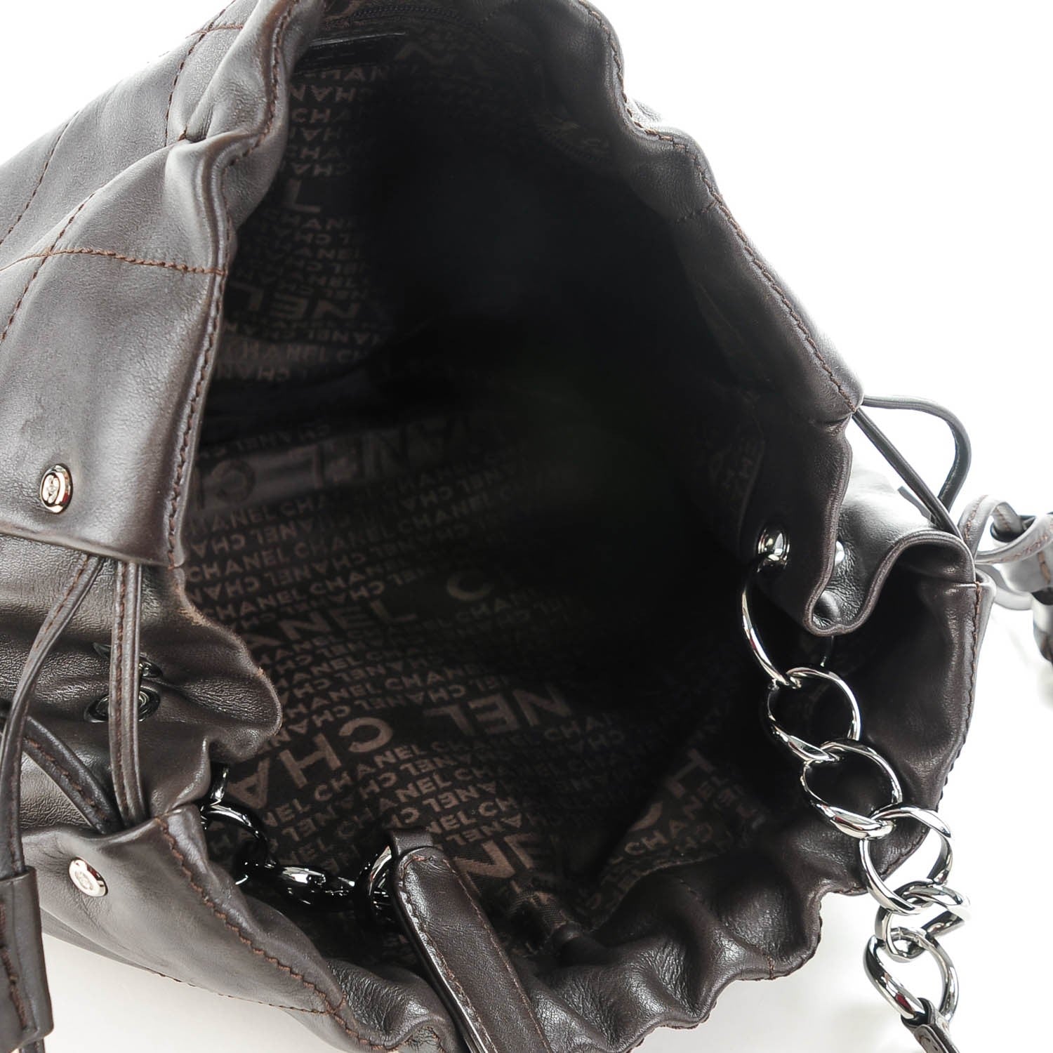 Chanel Calfskin Square Stitch Drawstring Shoulder Bag Brown 5 of 7