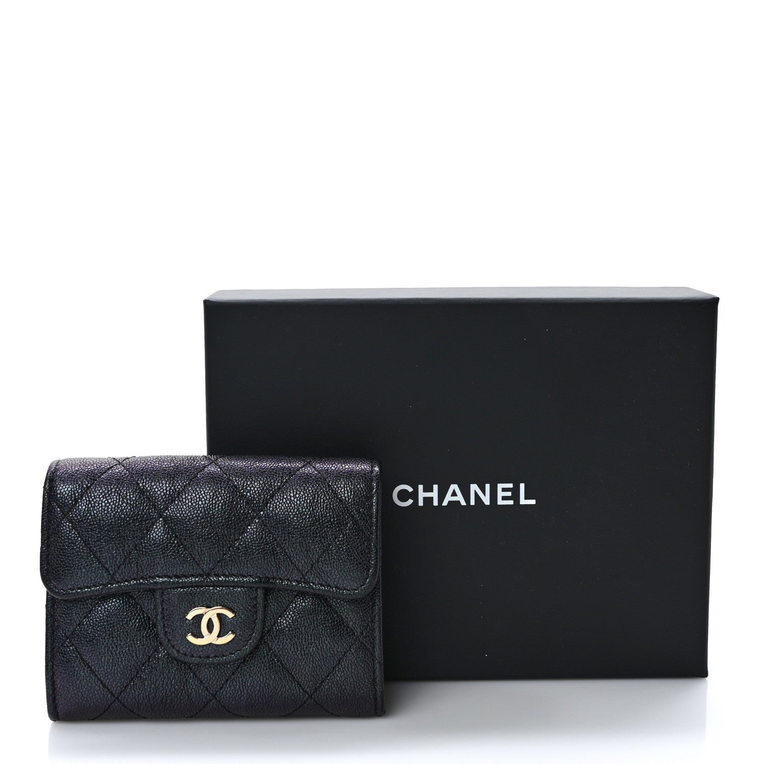Chanel Iridescent Caviar Quilted Flap Card Holder Wallet Black 3 of 8