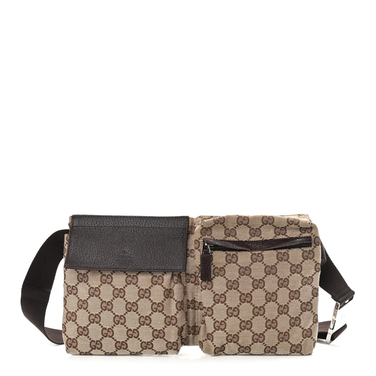 GG Monogram Double Pocket Belt Bag Dark Brown