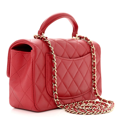 Chanel Lambskin Quilted Mini Top Handle Rectangular Flap Red 3 of 12