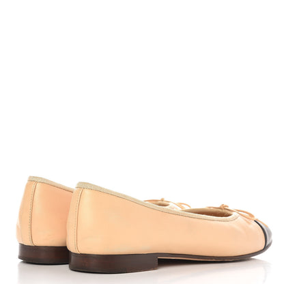 Chanel Lambskin Cap Toe Ballerina Ballet Flats 37.5 Beige Black 4 of 15