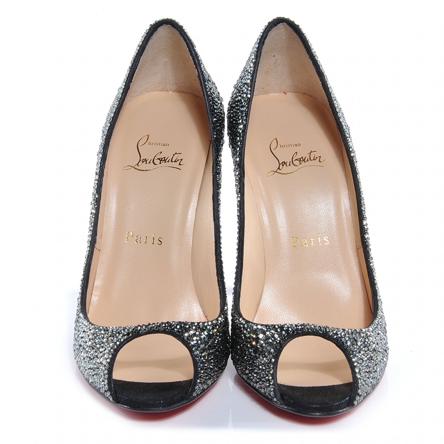 Christian Louboutin Suede Crystal Sexy Strass 100 Peep Toe Pumps 37.5 Black Diamond 2 of 6