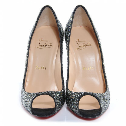 Christian Louboutin Suede Crystal Sexy Strass 100 Peep Toe Pumps 37.5 Black Diamond 2 of 6