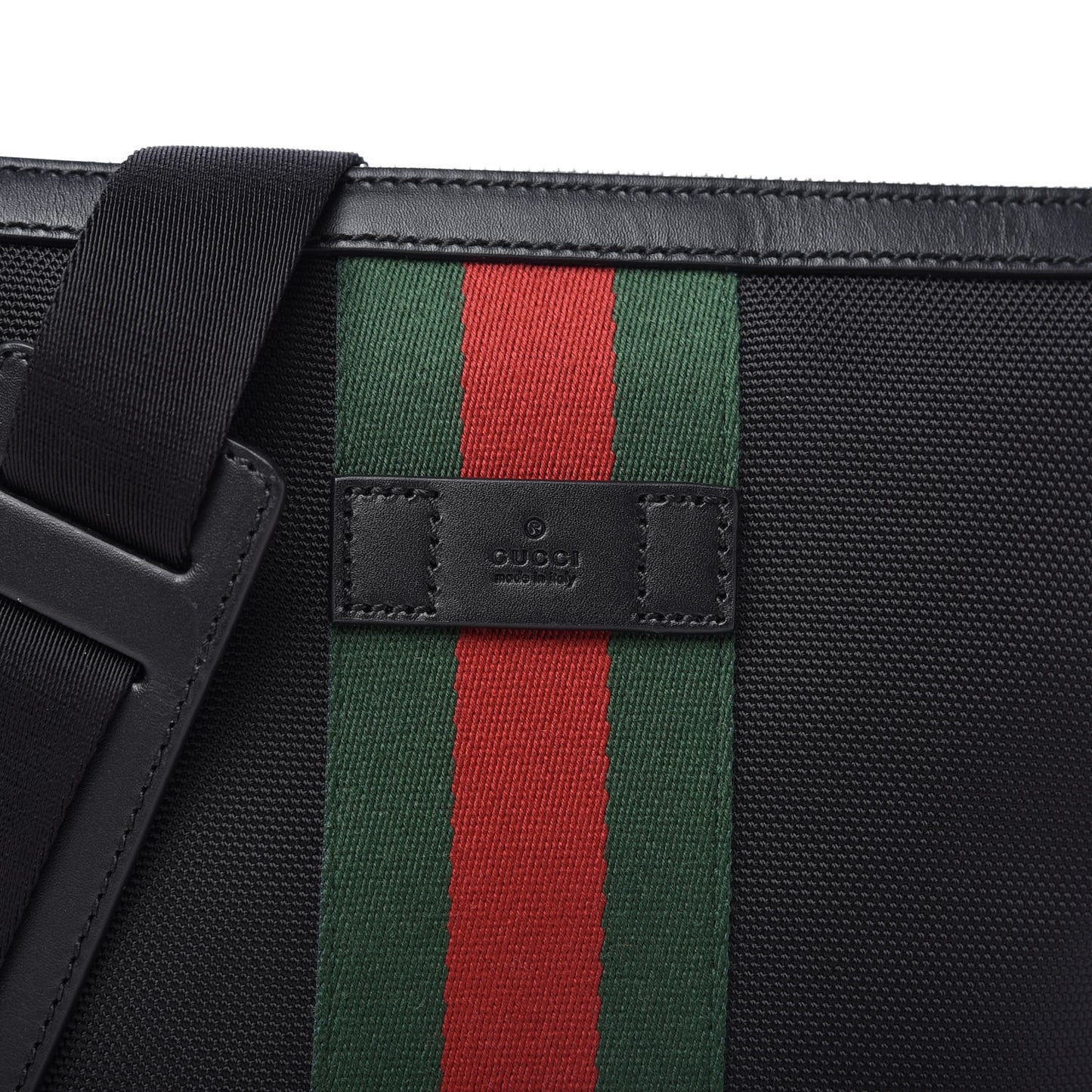 Techno Canvas Selleria Calfskin Web Small Flat Messenger Bag Black